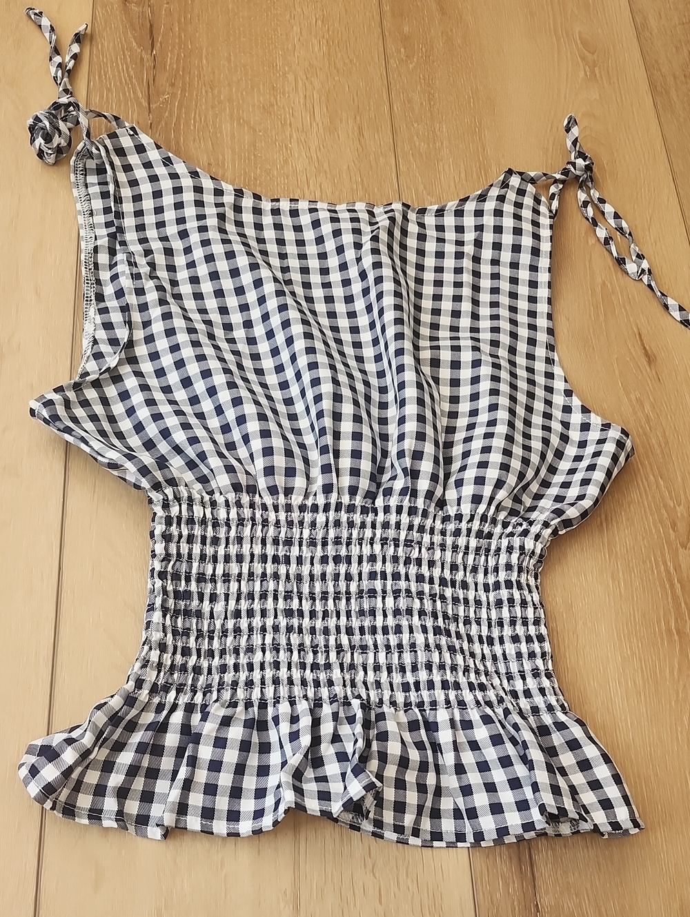 Gingham Smocked Tank Top, Women Small